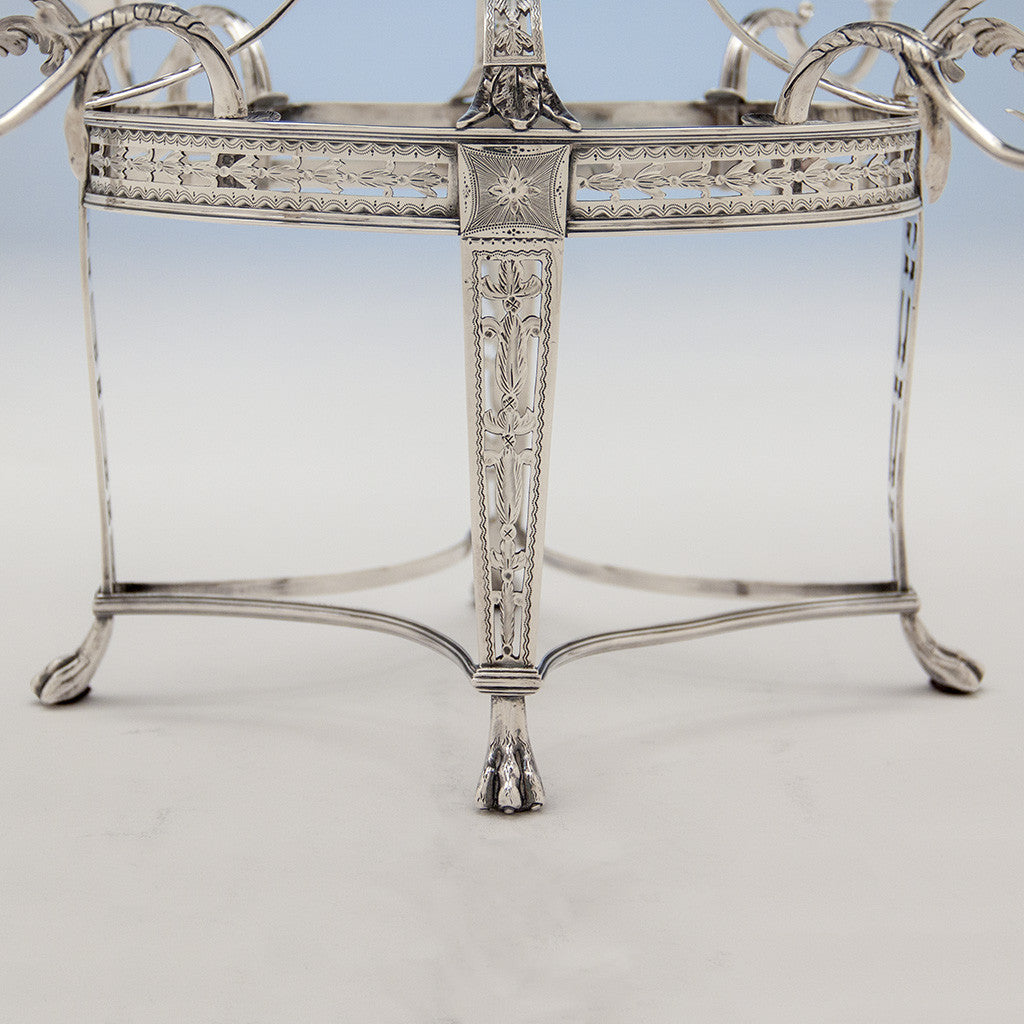 Base ofRobert Hennell George III Antique Sterling Silver 7-Basket Epergne, London, 1787/88