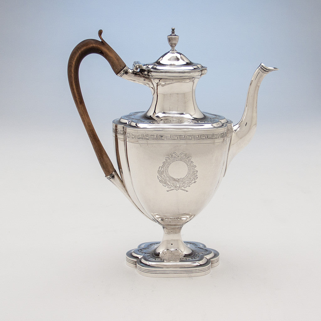 Coffee pot to Robert &amp; David Hennell, Henry Chawner George III Sterling Coffee and Tea Service, London 1795/96
