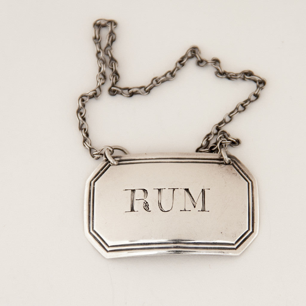Joseph Willmore English Antique Sterling Silver Bottle Ticket "Rum", Birmingham, 1804/05