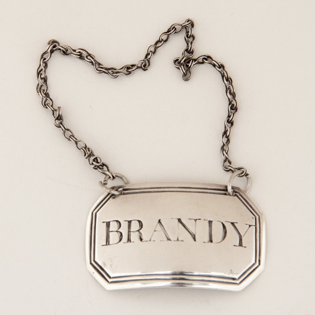 Joseph Willmore English Antique Sterling Silver Bottle Ticket "Brandy", Birmingham, 1804/05