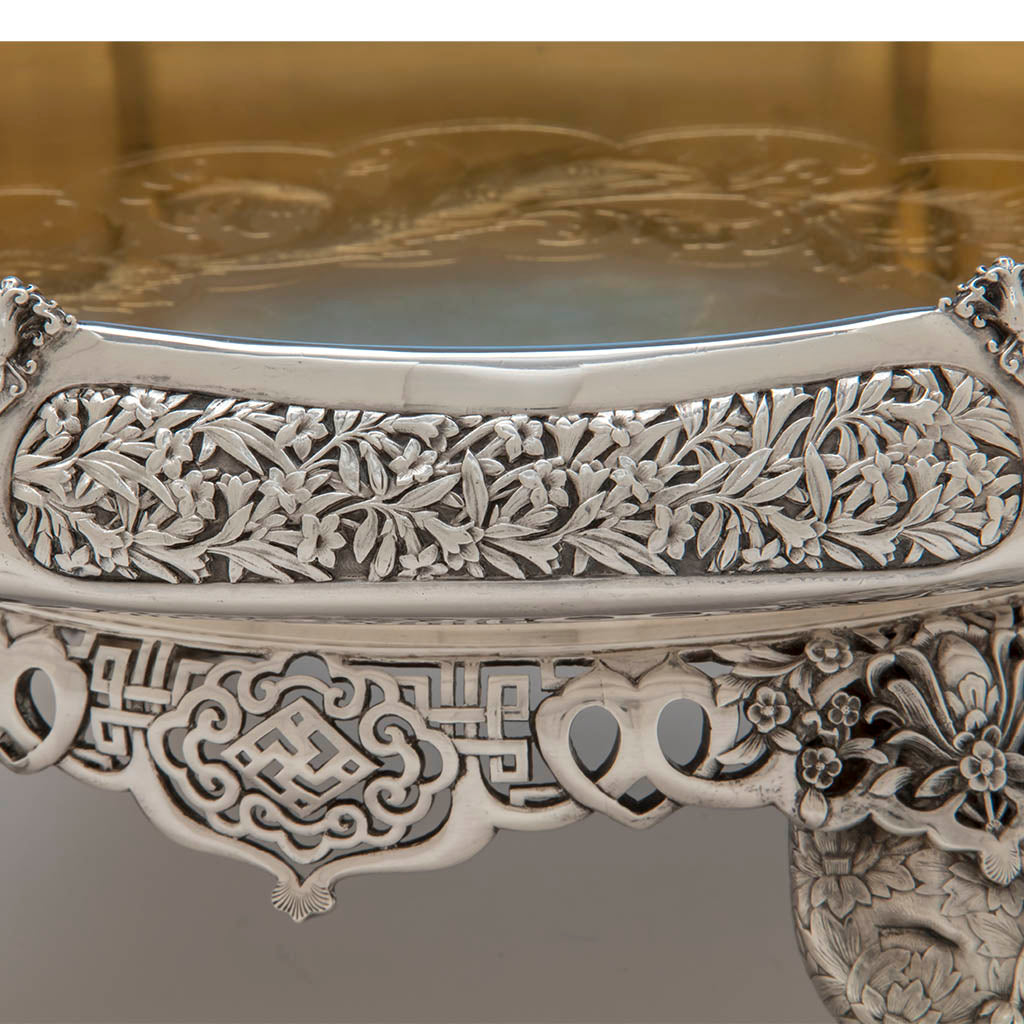 Lily Panel and base detail of the Tiffany &amp; Co. Parcel Gilt Antique Sterling Ice Cream Service from The Mackay Service, NYC, c. 1978,