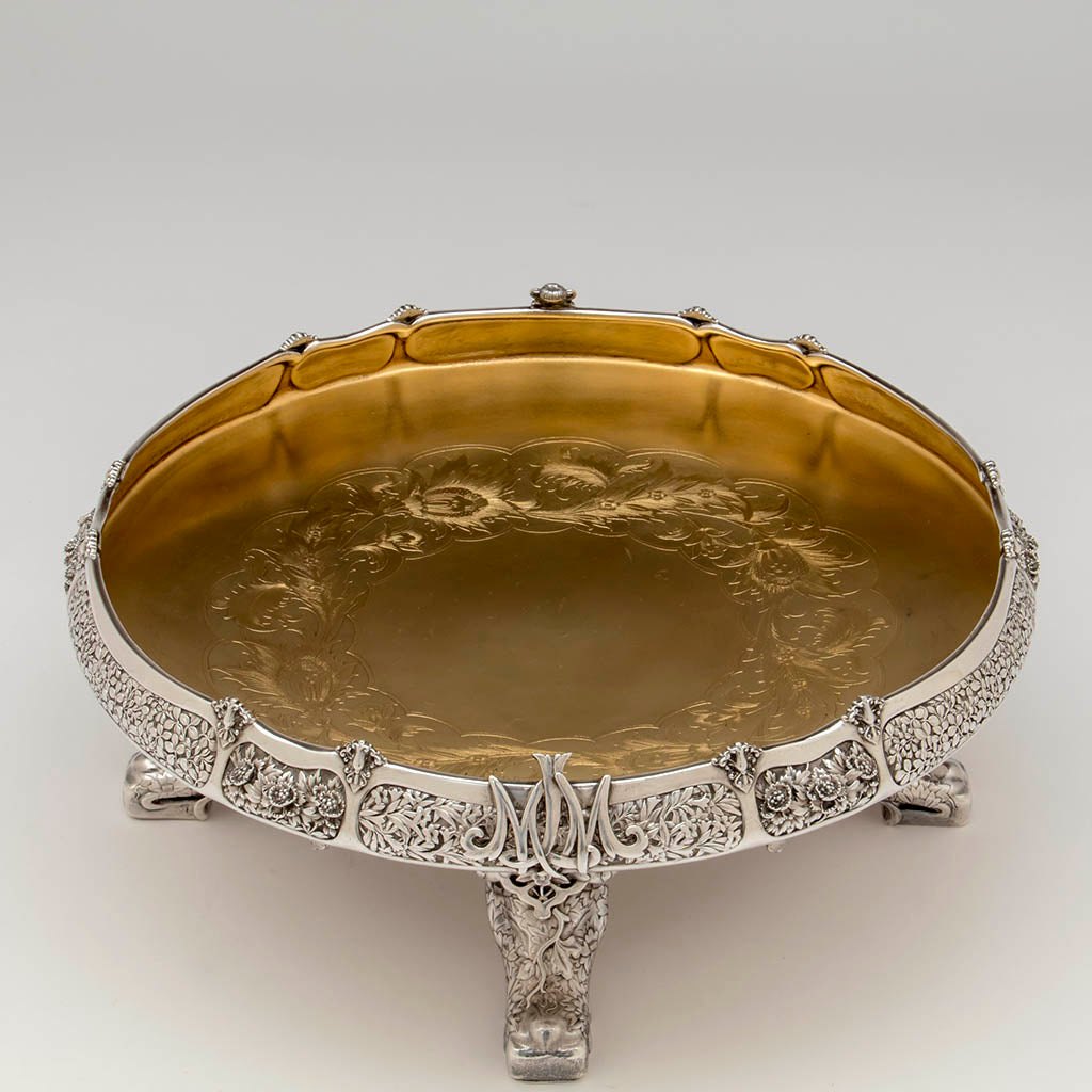 Interior of Tiffany &amp; Co. Parcel Gilt Antique Sterling Ice Cream Service from The Mackay Service, NYC, c. 1978,