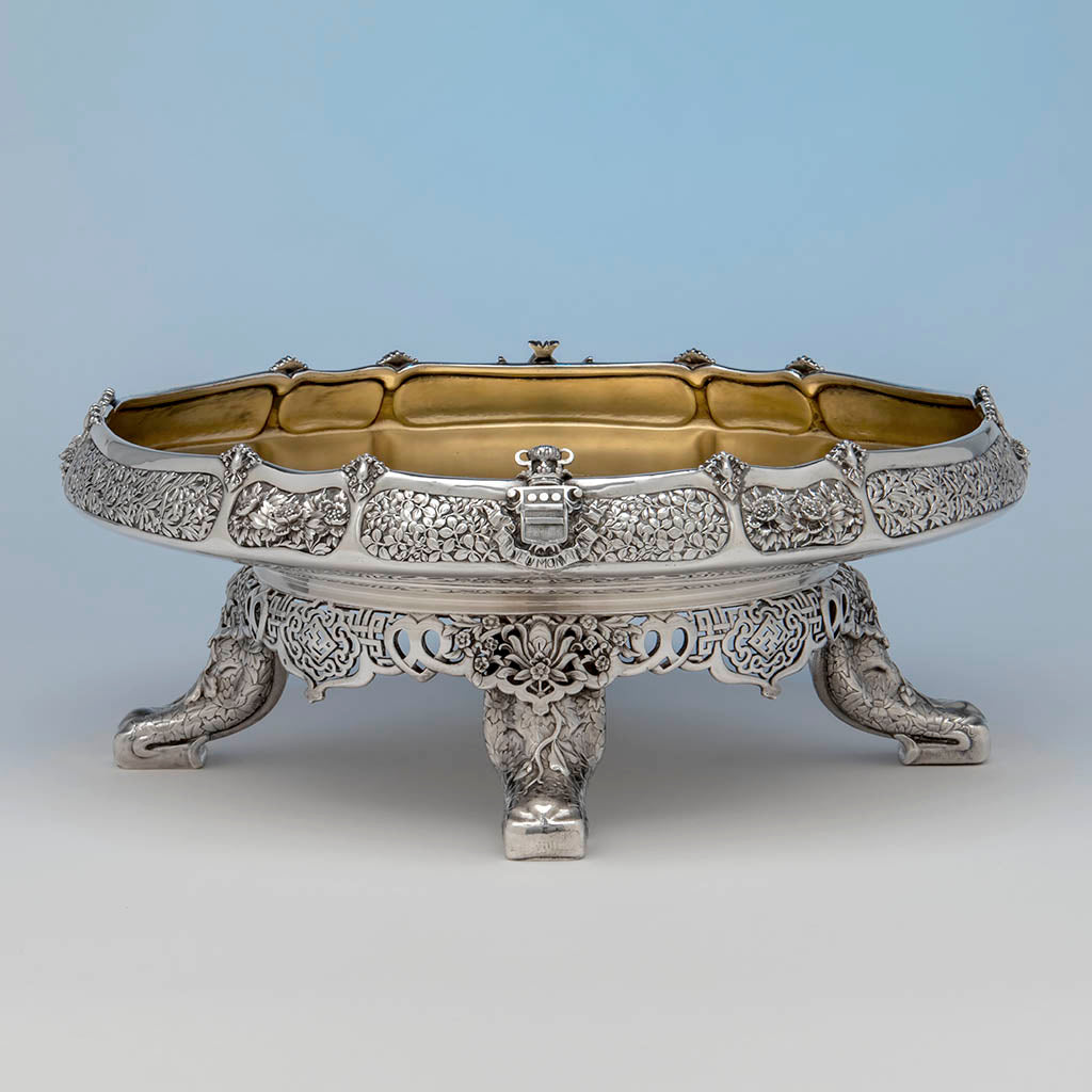 Side with Arms of the Tiffany &amp; Co. Parcel Gilt Antique Sterling Ice Cream Service from The Mackay Service, NYC, c. 1978,