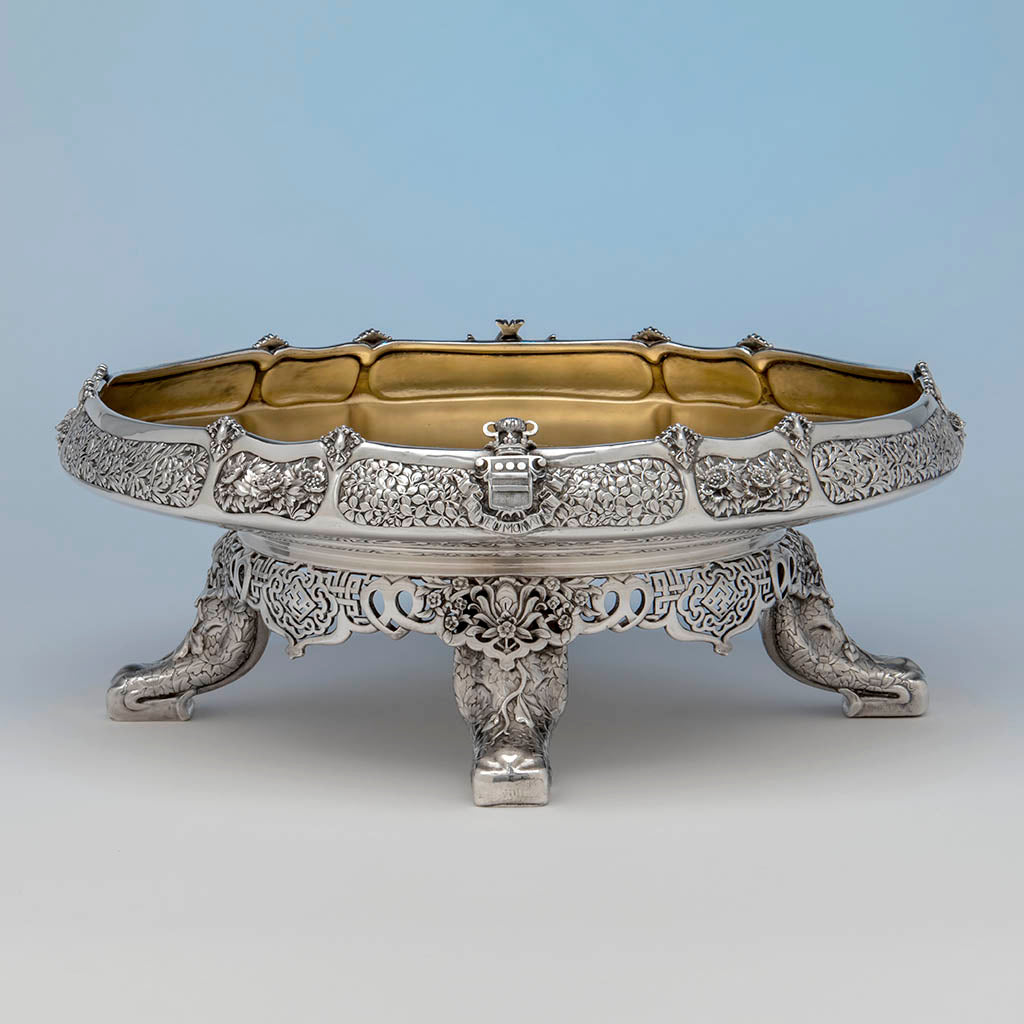 Side with Arms of the Tiffany & Co. Parcel Gilt Antique Sterling Ice Cream Service from The Mackay Service, NYC, c. 1978,