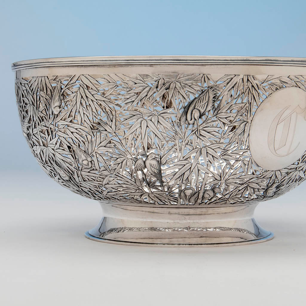 side of Luen Wo Antique Chinese Export Silver Punch Bowl or Centerpiece, Shanghai, c. 1900
