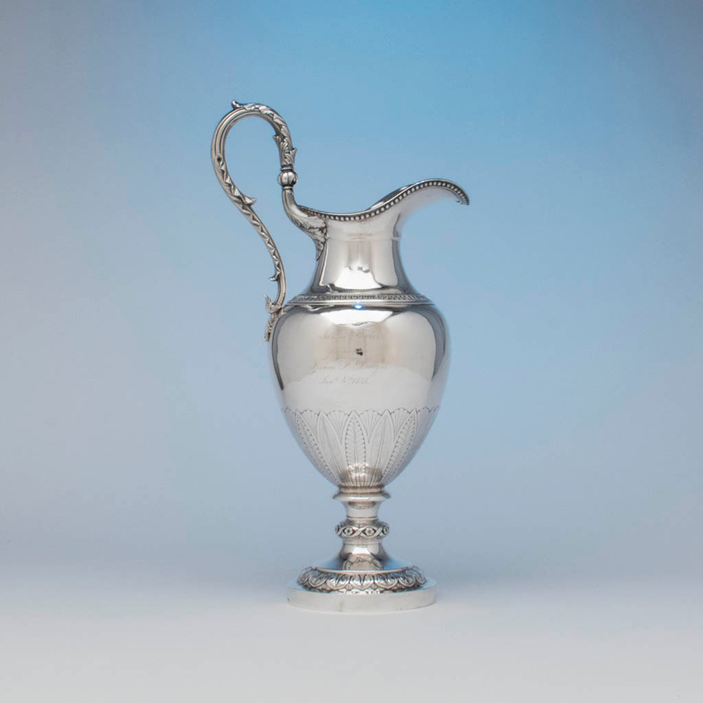 Baldwin Gardiner Antique Silver Presentation Ewer, NYC, c. 1830's