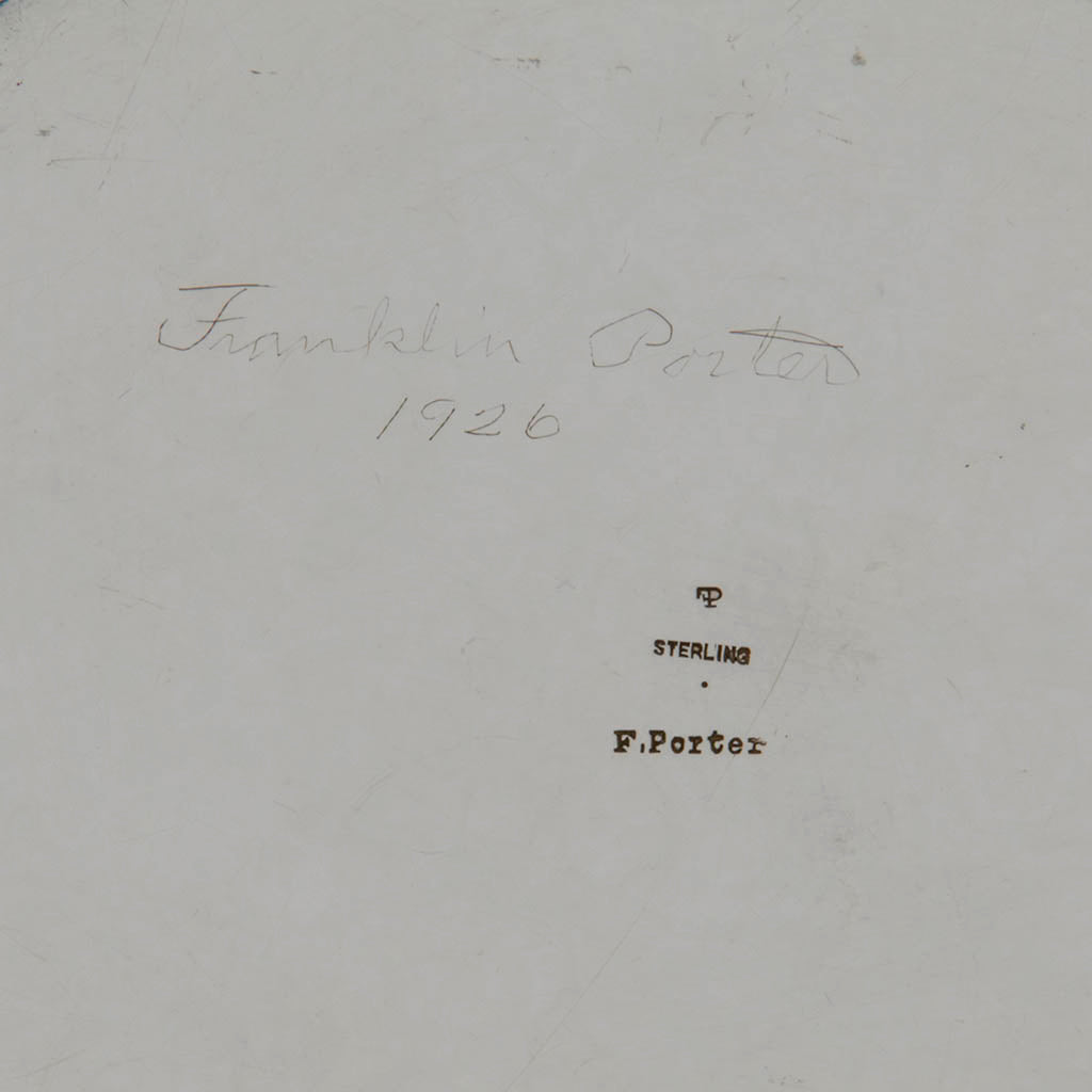 Signature on Franklin Porter Signed Sterling Silver Arts &amp; Crafts Salad Bowl, Danvers, MA, 1926