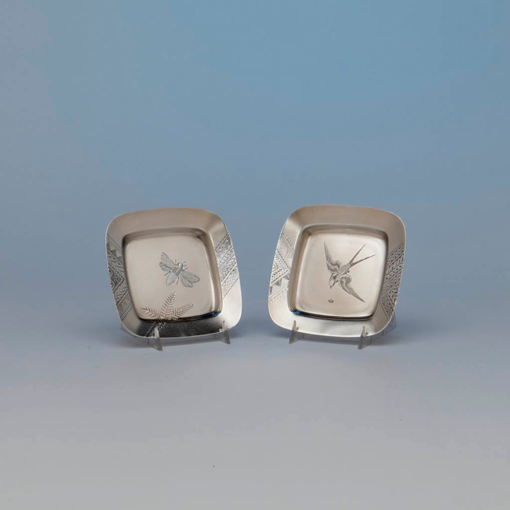 Gorham Japanesque Antique Parcel Gilt Ice Cream Plates - 2, Providence, RI, 1876