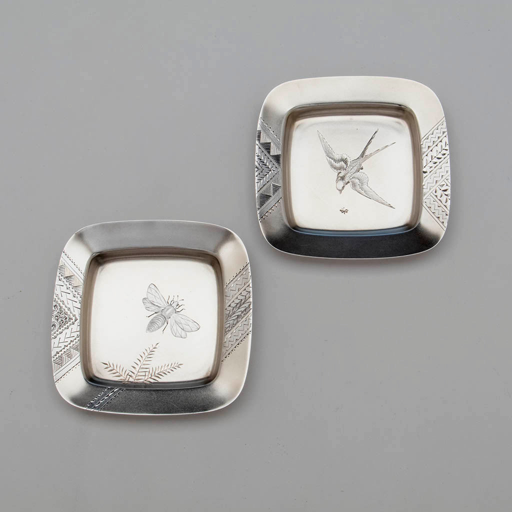 Pair of Gorham Japanesque Antique Parcel Gilt Ice Cream Plates - 2, Providence, RI, 1876