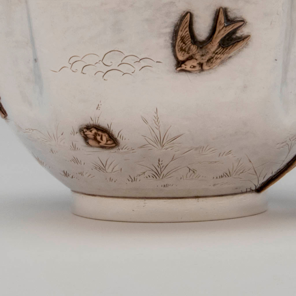 Bird and frog on Gorham Antique Sterling Silver and Other Metals Child&#39;s Set, Providence, RI, 1881