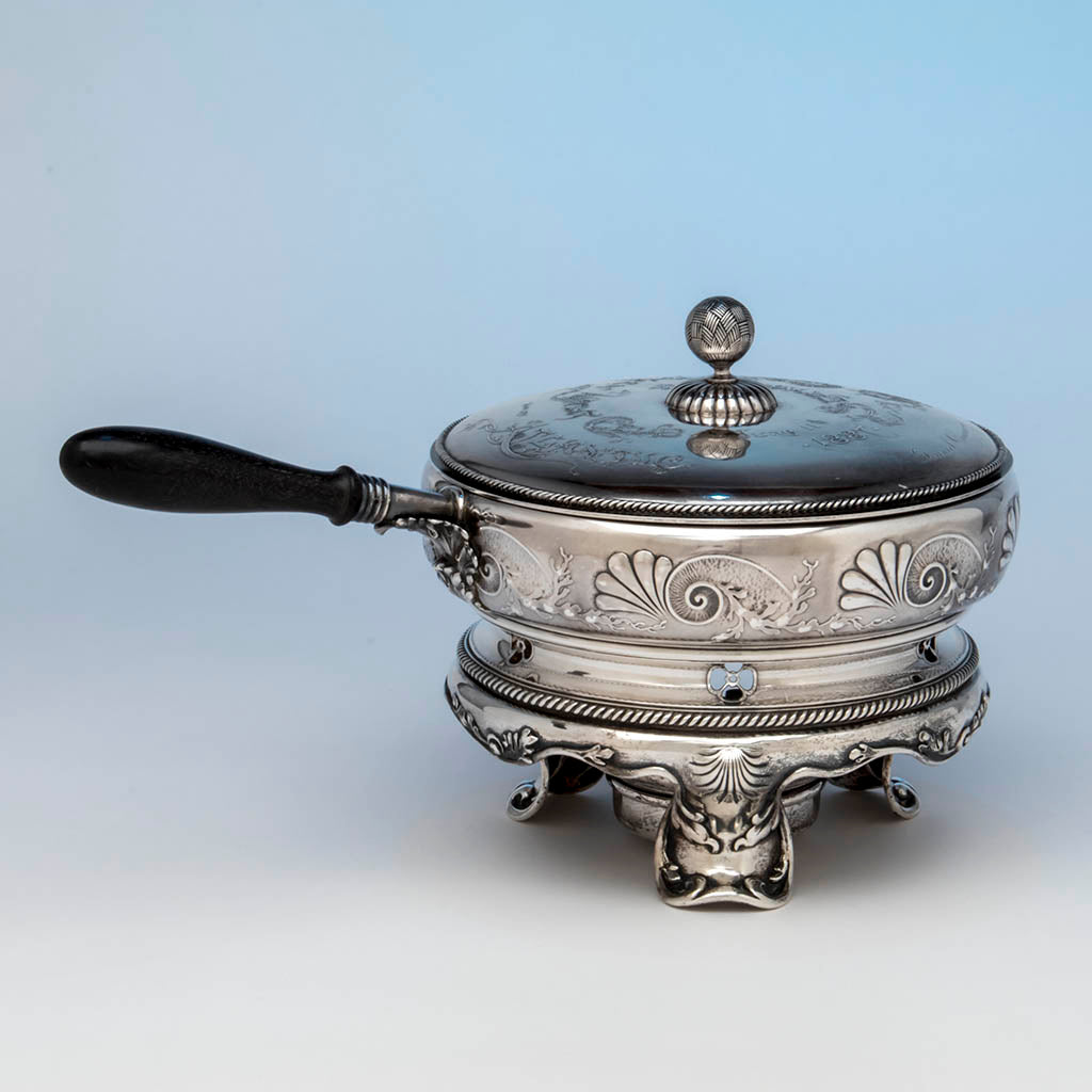 Whiting Nautical Theme Sterling Chafing Dish Corinthian Yacht Club Trophy, NYC, 1887