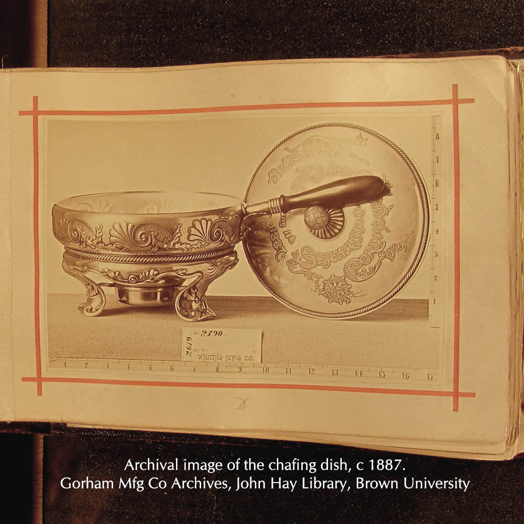 Archival image of the Whiting Nautical Theme Sterling Chafing Dish Corinthian Yacht Club Trophy, NYC, 1887