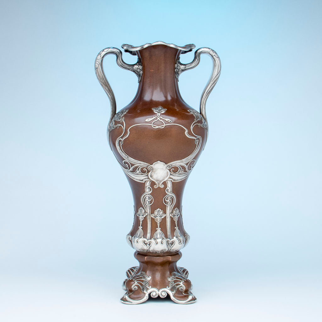 Gorham Pair of St Louis Exposition Copper and Silver Monumental Vases, Providence, RI, 1904