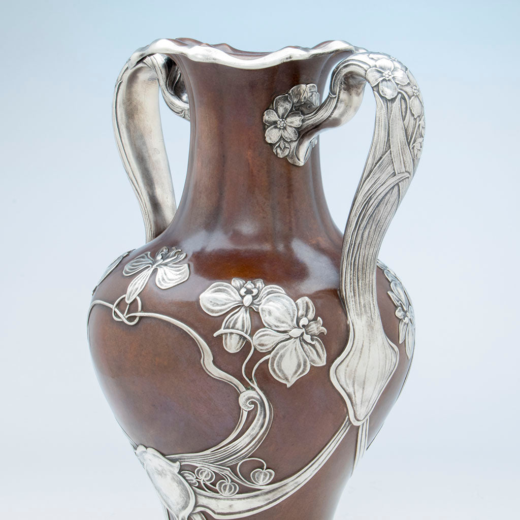 Gorham Pair of St Louis Exposition Copper and Silver Monumental Vases, Providence, RI, 1904
