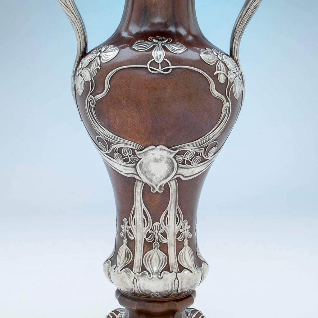 Gorham Pair of St Louis Exposition Copper and Silver Monumental Vases, Providence, RI, 1904