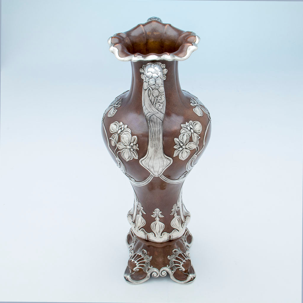 Gorham Pair of St Louis Exposition Copper and Silver Monumental Vases, Providence, RI, 1904