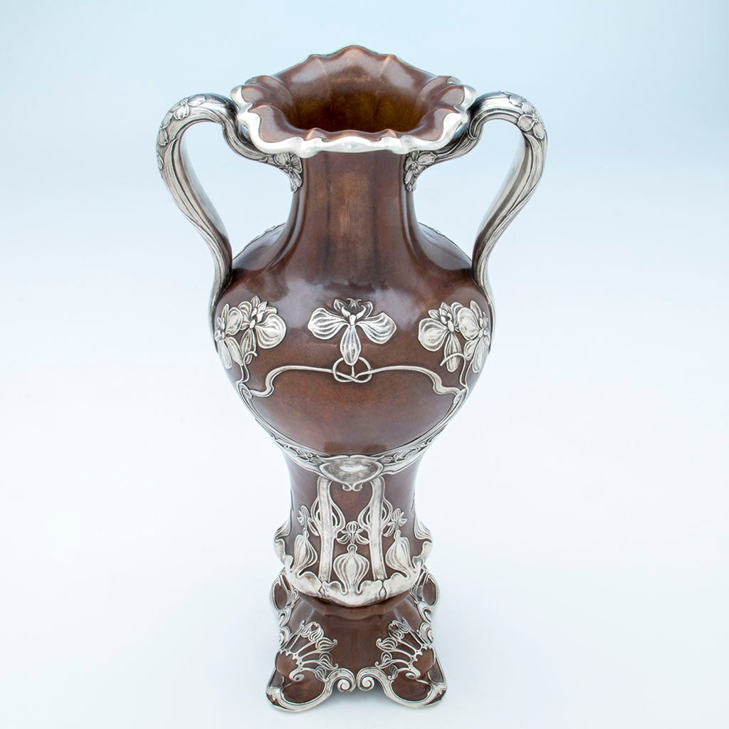 Gorham Pair of St Louis Exposition Copper and Silver Monumental Vases, Providence, RI, 1904