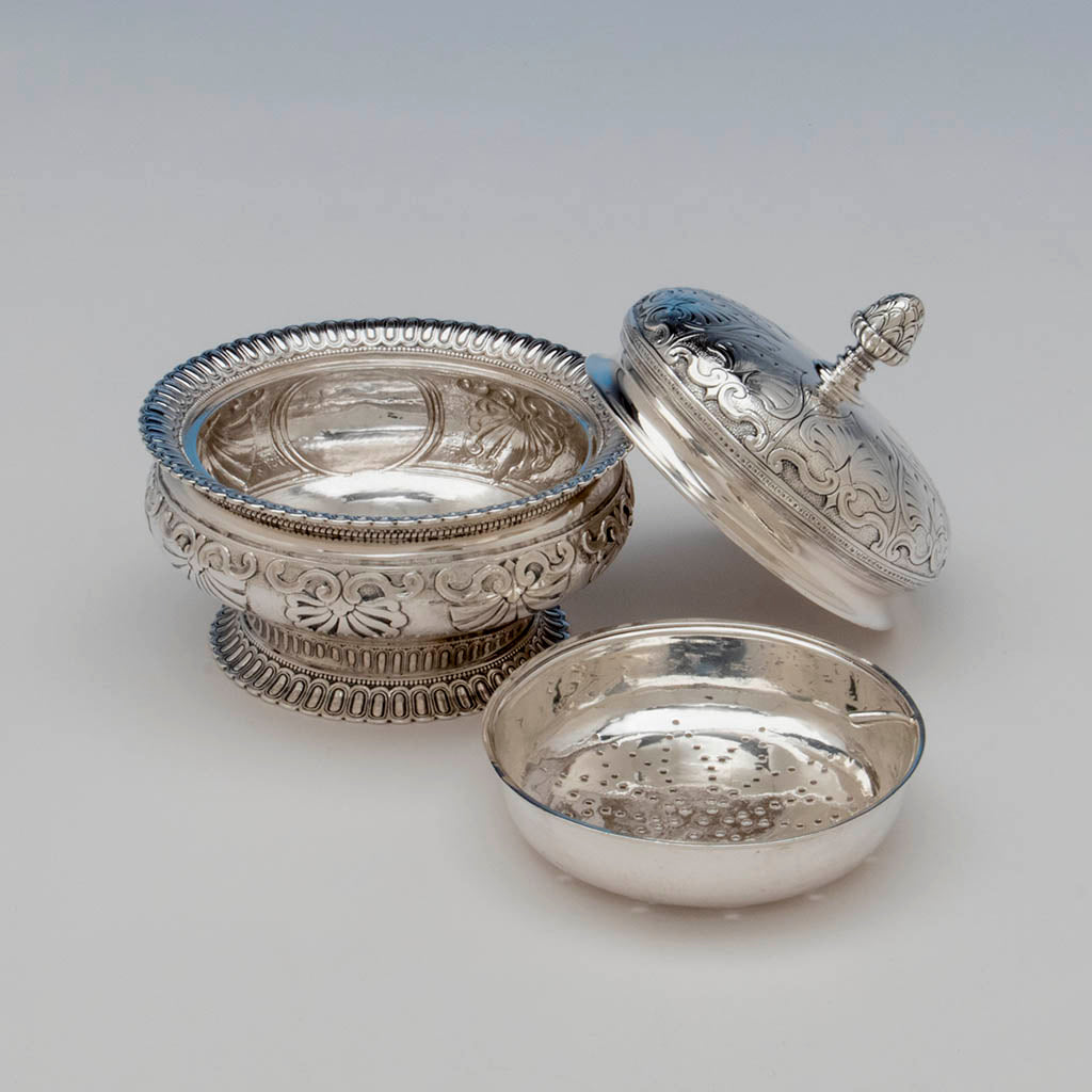 Parts to Rogers and Wendt Antique Coin Silver Butter Dish, Boston, MA, c. 1855-60
