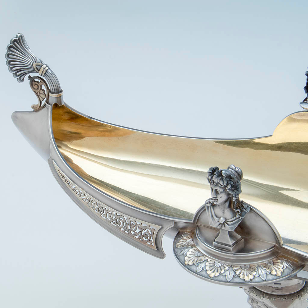 Pierced border of Whiting Antique Sterling Silver Figural Centerpiece, NYC, c. 1875-80