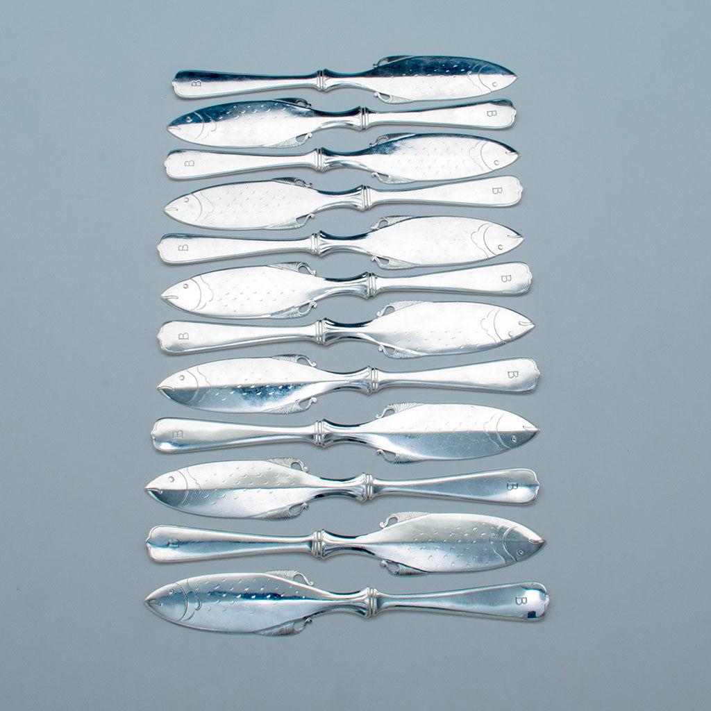 Knives to Arthur Stone Sterling Arts &amp; Crafts Figural Fish Service, Gardner, MA, c. 1910-37