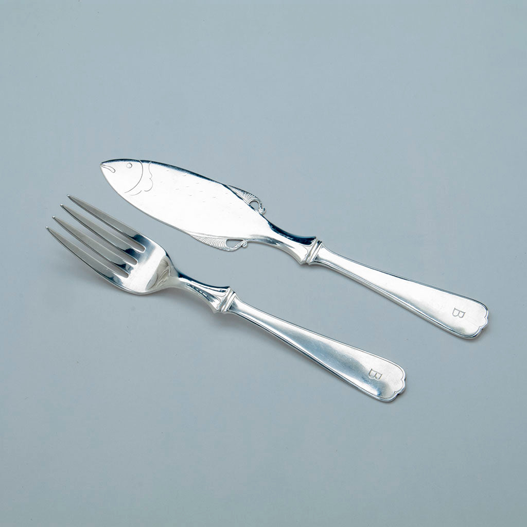 Arthur Stone Sterling Arts &amp; Crafts Figural Fish Service, Gardner, MA, c. 1915, 24 pieces