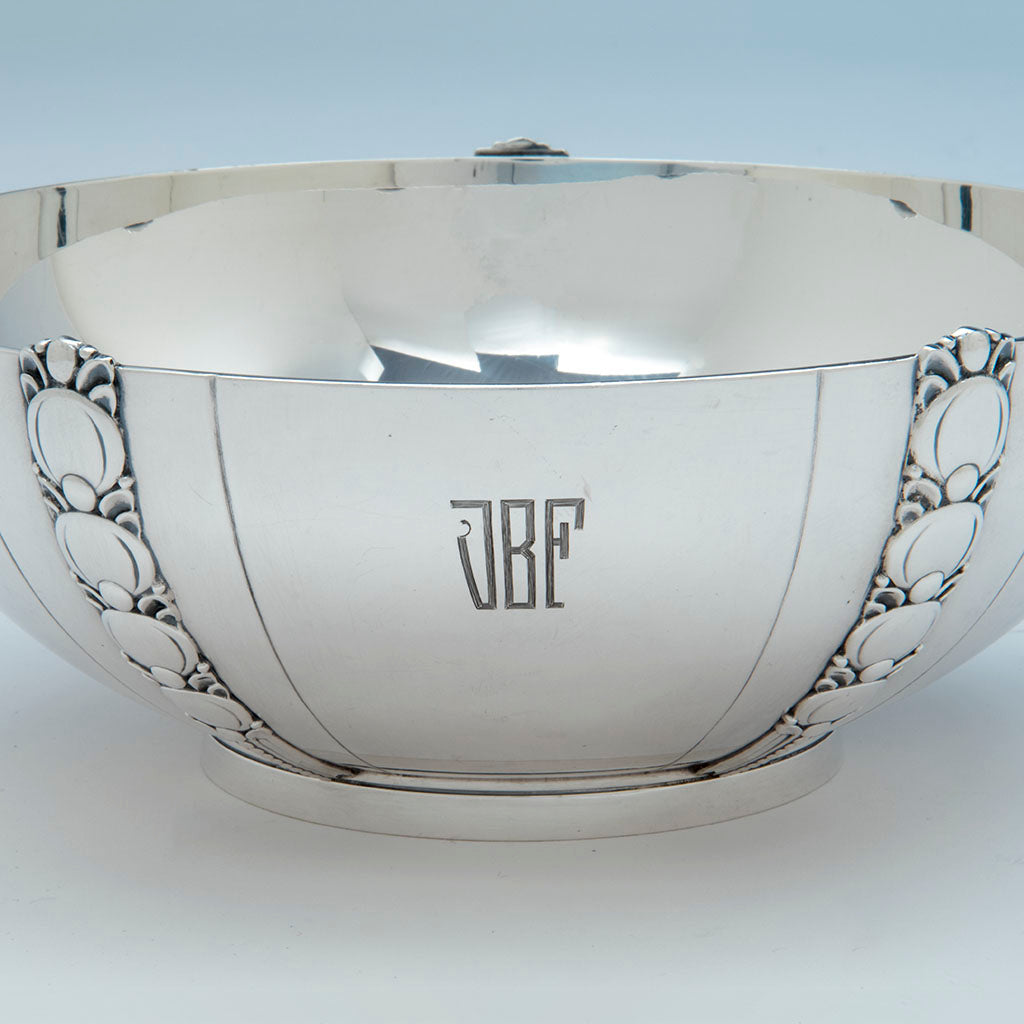 Monogram on Tiffany Sterling Art Deco Salad Bowl and Servers, Designed for the 1939-40 New York World&#39;s Fair, c. 1943