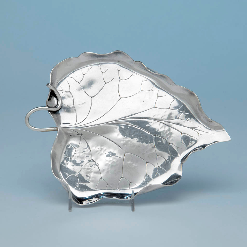 Marie Zimmermann (attr) Sterling Silver Arts and Crafts Naturalistic Leaf Dish, early/mid 20th c.