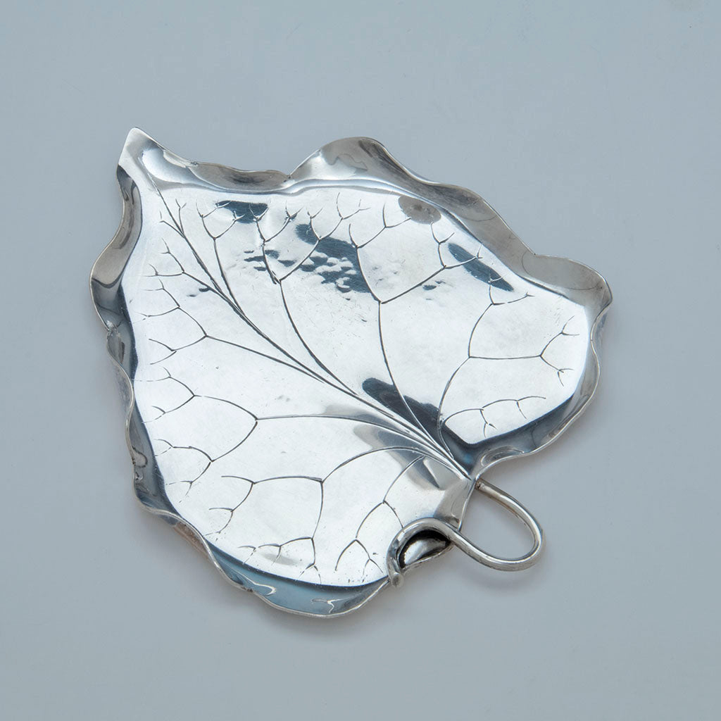 Detail of Marie Zimmermann (attr) Sterling Silver Arts and Crafts Naturalistic Leaf Dish, early/mid 20th c.