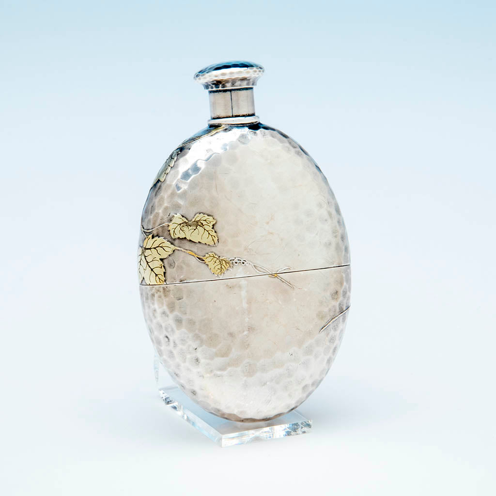 Back of the Tiffany and Co. Aesthetic Movement Antique Sterling Silver Flask, c. 1880