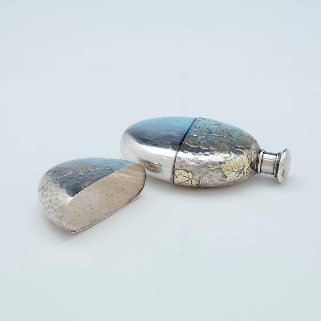 Sepatated Tiffany and Co. Aesthetic Movement Antique Sterling Silver Flask, c. 1880