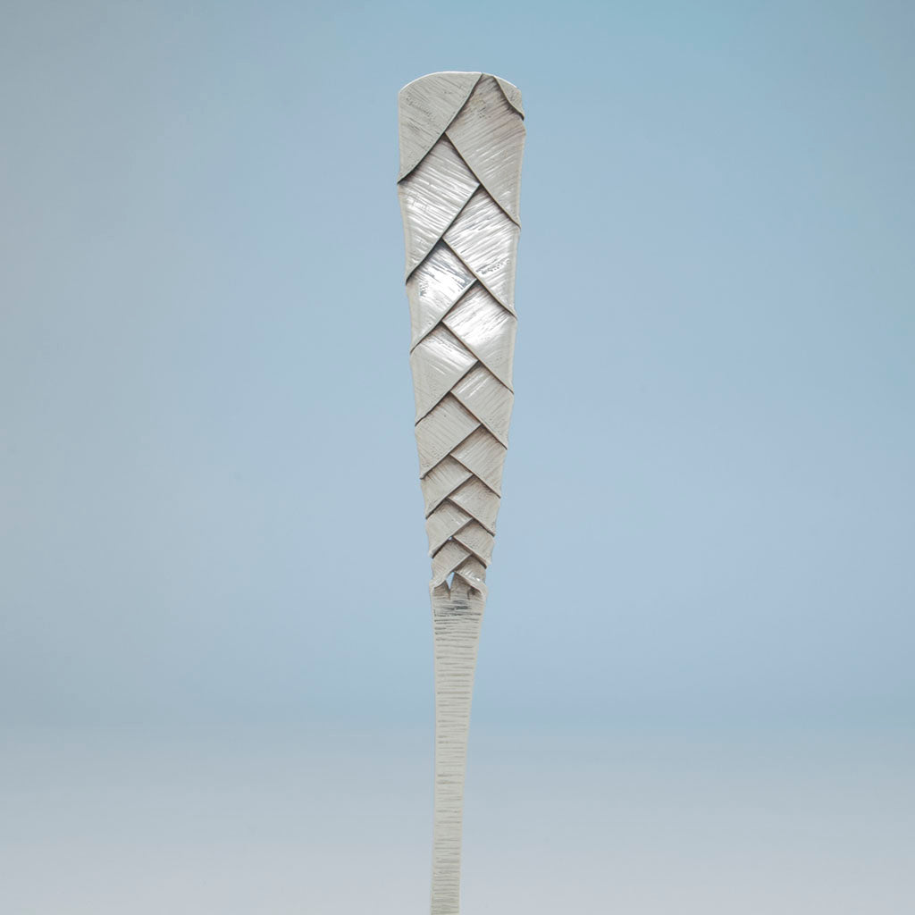 Handle to Durgin Antique Sterling Silver Basketweave Soup Ladle, Concord, NH, c. 1870&#39;s