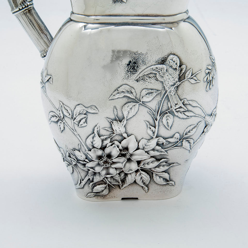 Large bird on Durgin Antique Sterling Silver Aesthetic Pitcher, Concord, NH, c. 1870&#39;s