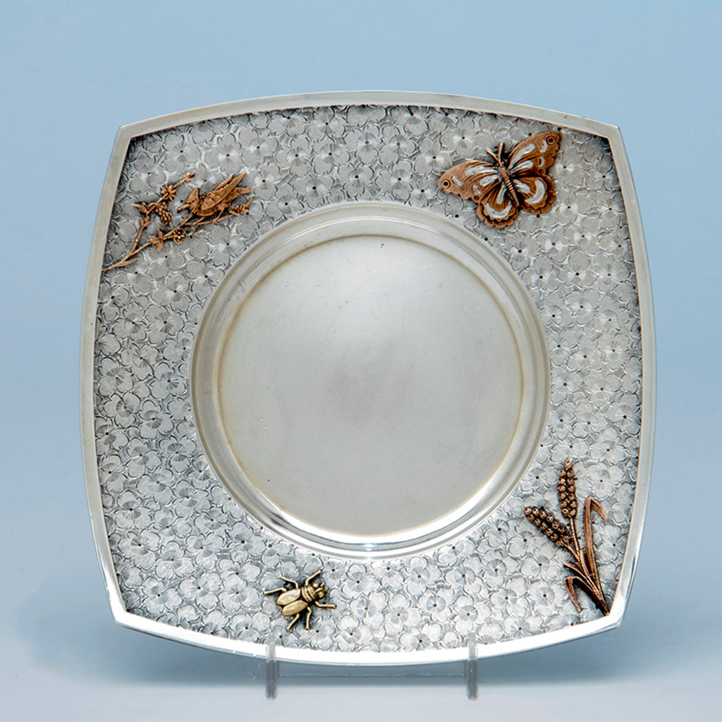 Dominick and Haff Antique Sterling Silver and Mixed Metal Dish, NYC, 1881