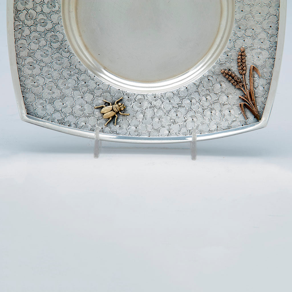Beetle on Dominick and Haff Antique Sterling Silver and Mixed Metal Dish, NYC, 1881