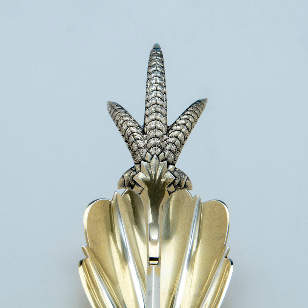 Claw on Gorham &#39;Medallion&#39; Pattern Antique Sterling Silver Ice Tongs, Providence, RI, c. 1870