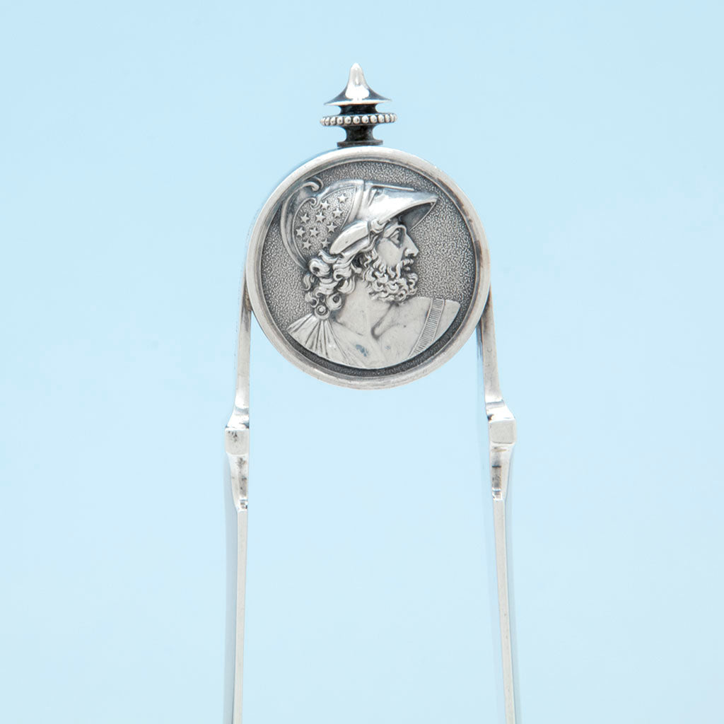 Acchilles on Gorham &#39;Medallion&#39; Pattern Antique Sterling Silver Ice Tongs, Providence, RI, c. 1870