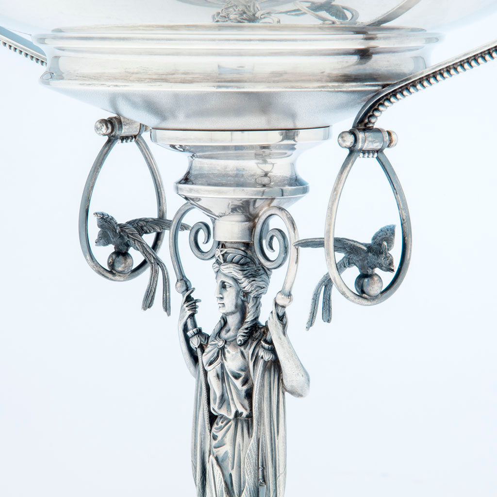 Centerpiece birds to Wood and Hughes Antique Sterling Figural Garniture Suite, NYC, c. 1870&#39;s