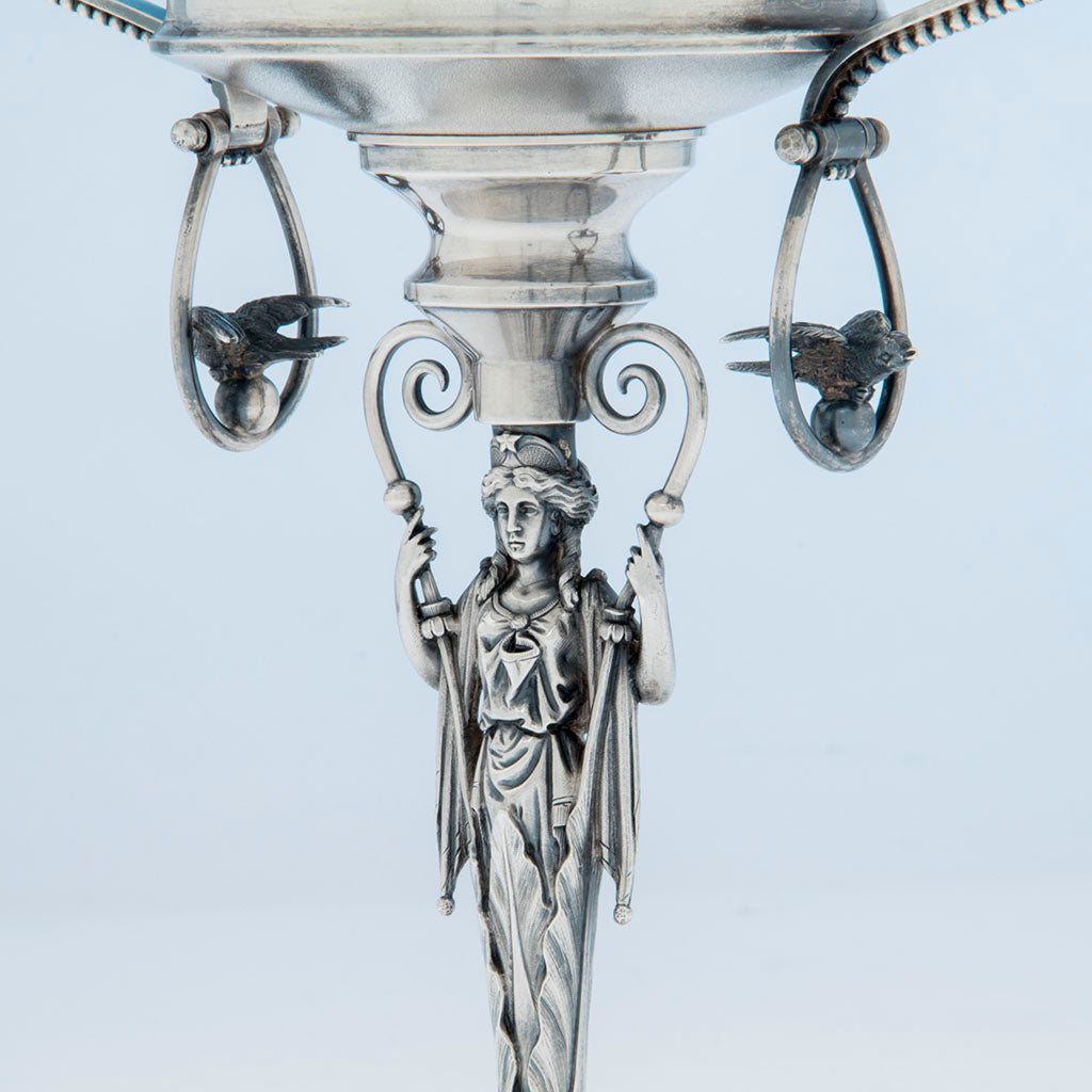 Side compote birds to Wood and Hughes Antique Sterling Figural Garniture Suite, NYC, c. 1870&#39;s