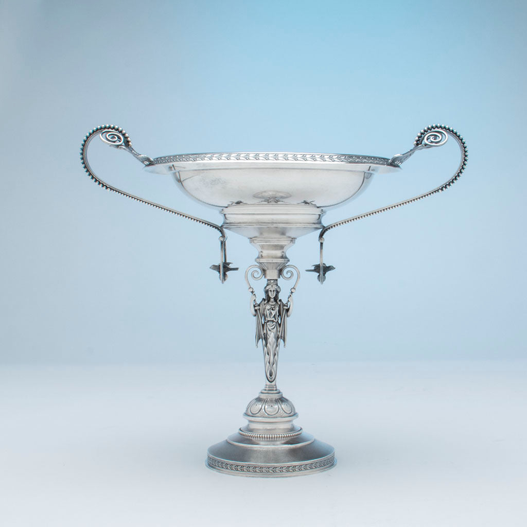 Side compote of Wood and Hughes Antique Sterling Figural Garniture Suite, NYC, c. 1870&#39;s