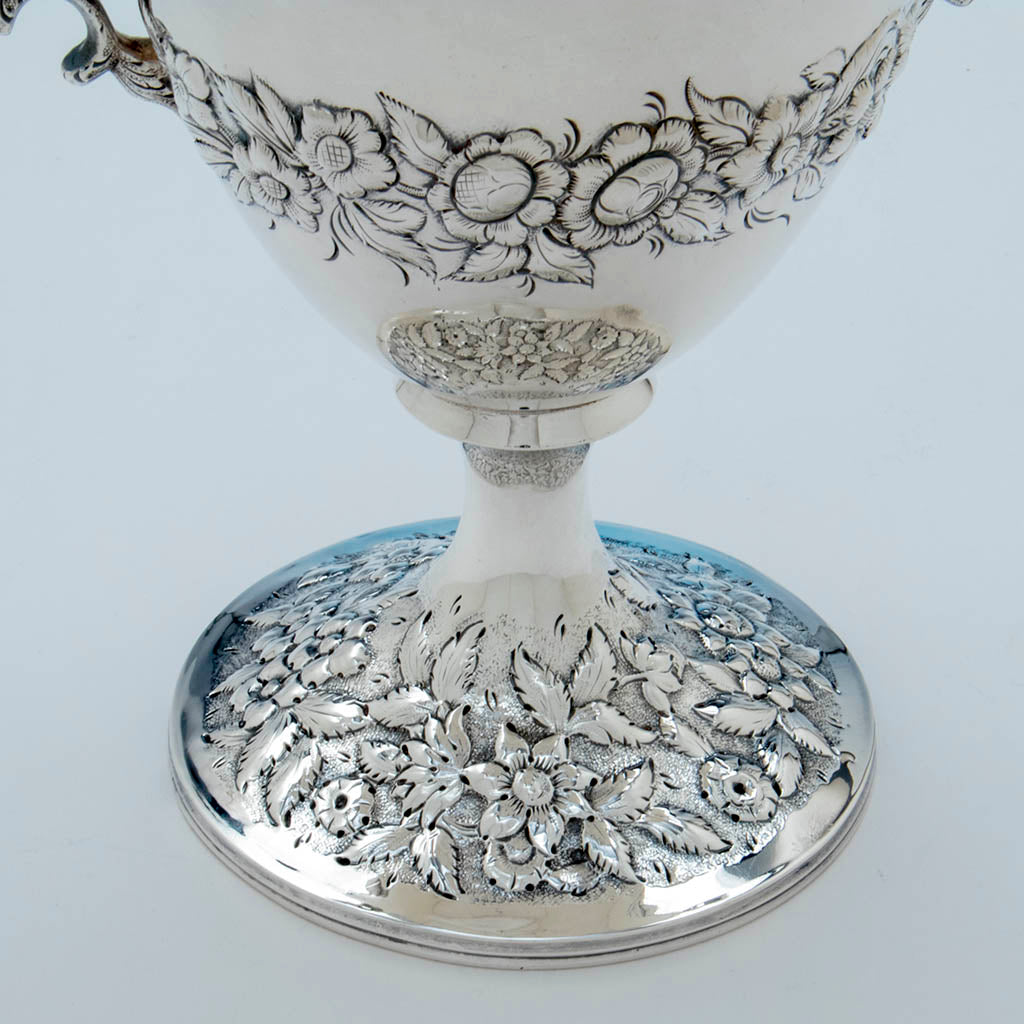 Samuel Kirk Pair of Antique Silver Vases, Baltimore, MD, 1830-46