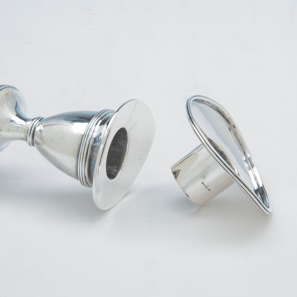 Bobeche to Arthur Stone Set of 4 &#39;Scrooby Oval&#39; Arts and Crafts Sterling Candlesticks, Gardner, MA, c. 1920