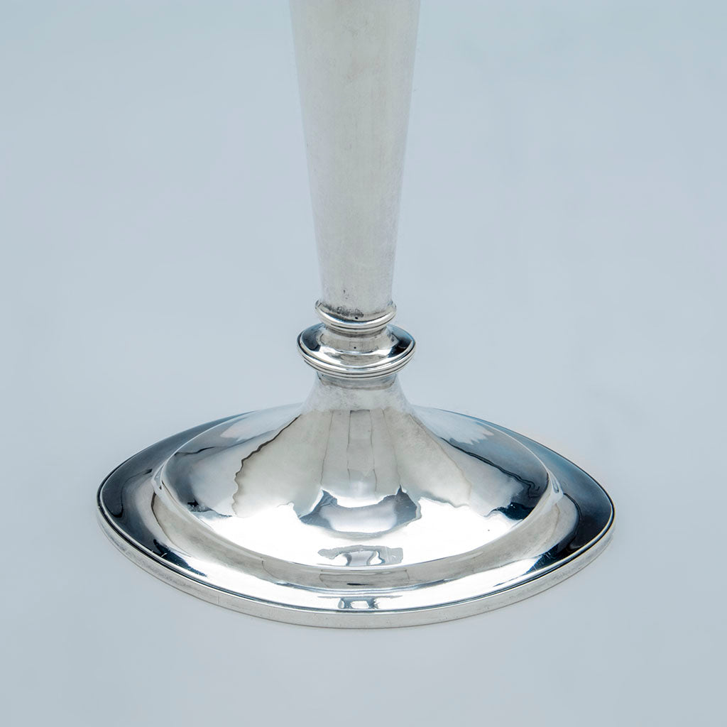 Base of Arthur Stone Set of 4 &#39;Scrooby Oval&#39; Arts and Crafts Sterling Candlesticks, Gardner, MA, c. 1920