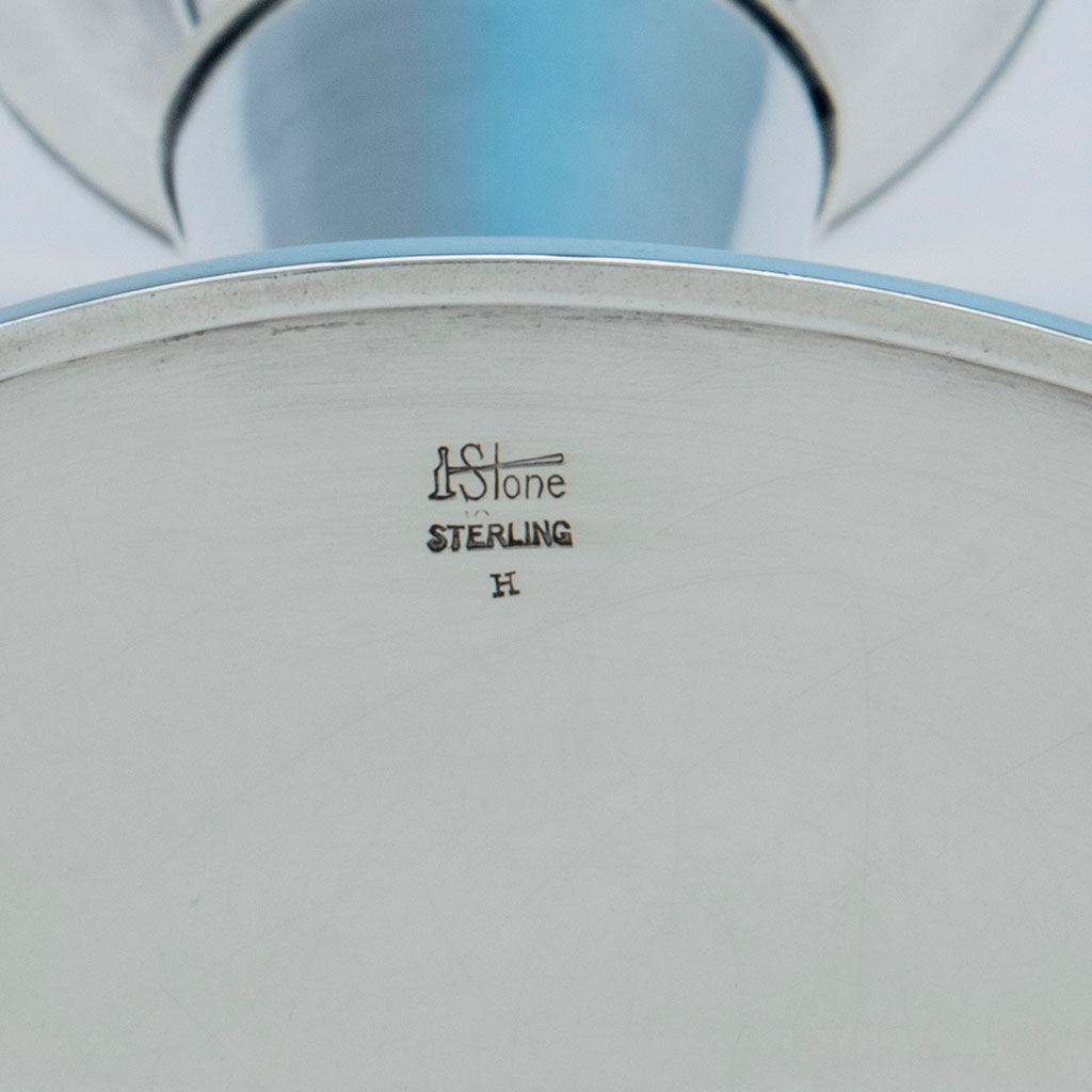 Marks on Arthur Stone Set of 4 &#39;Scrooby Oval&#39; Arts and Crafts Sterling Candlesticks, Gardner, MA, c. 1920