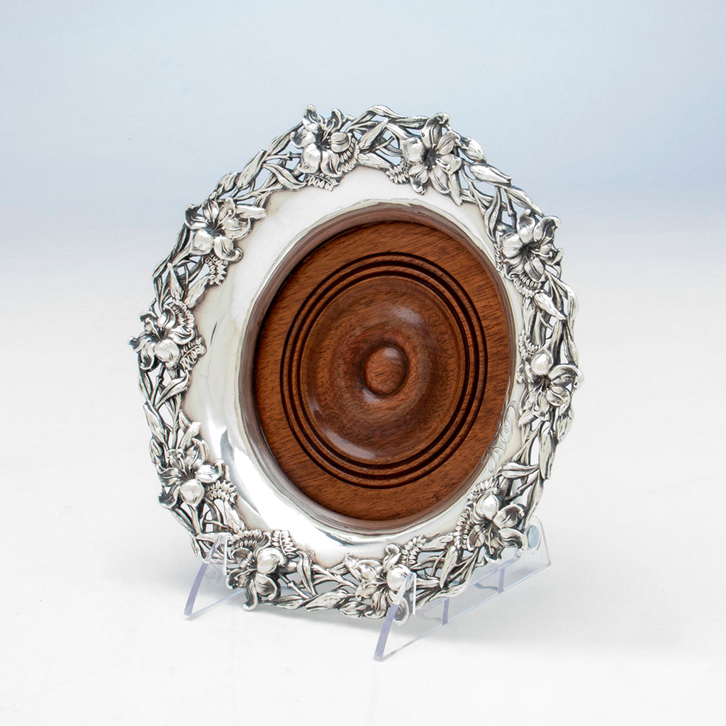 Angle view of Redlich &amp; Co Antique Sterling Silver Wine Coaster, NYC, c. 1900
