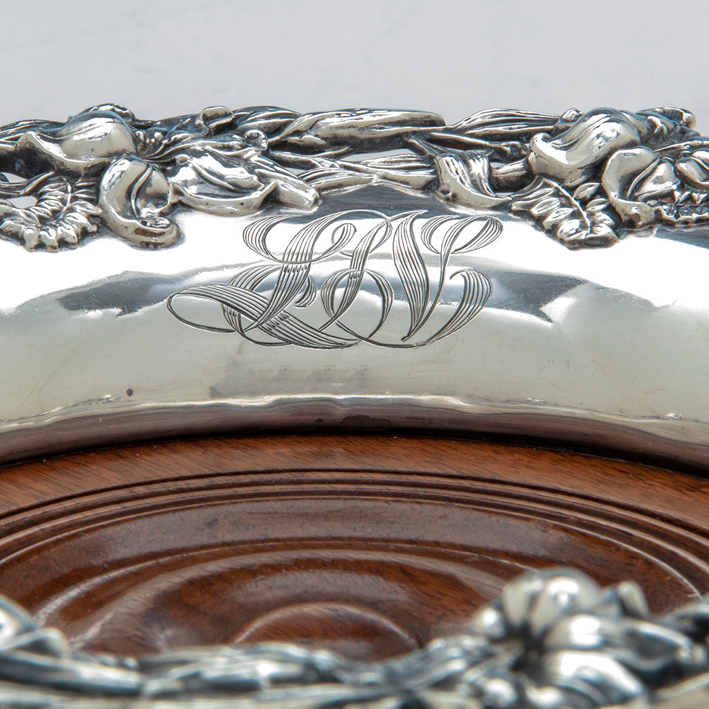 Monogram on Redlich &amp; Co Antique Sterling Silver Wine Coaster, NYC, c. 1900