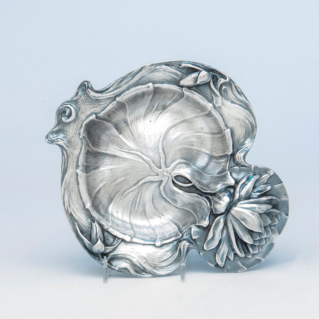 Alvin Water Lily Design Antique Sterling Silver Dish, Sag Harbor, NY, c. 1900