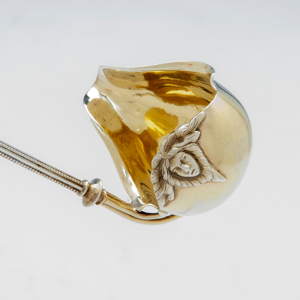 Bowl detail of George Sharp Antique Sterling Silver Knight Helmet Sauce Ladle, Philadelphia, PA, c. late 1860&#39;s