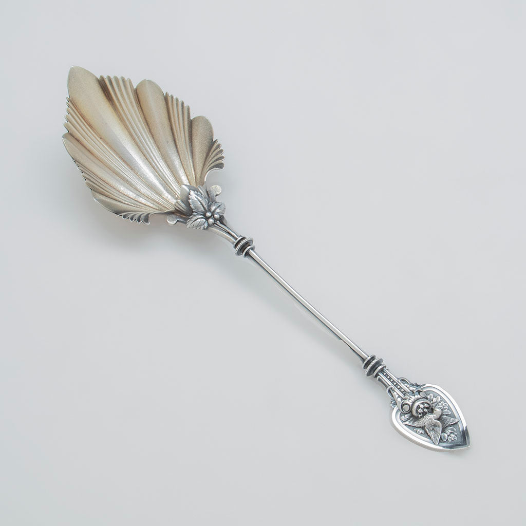 Whiting 'Bird on Nest' Antique Sterling Silver Serving Scoop, Attleboro, MA or New York City, c. 1876