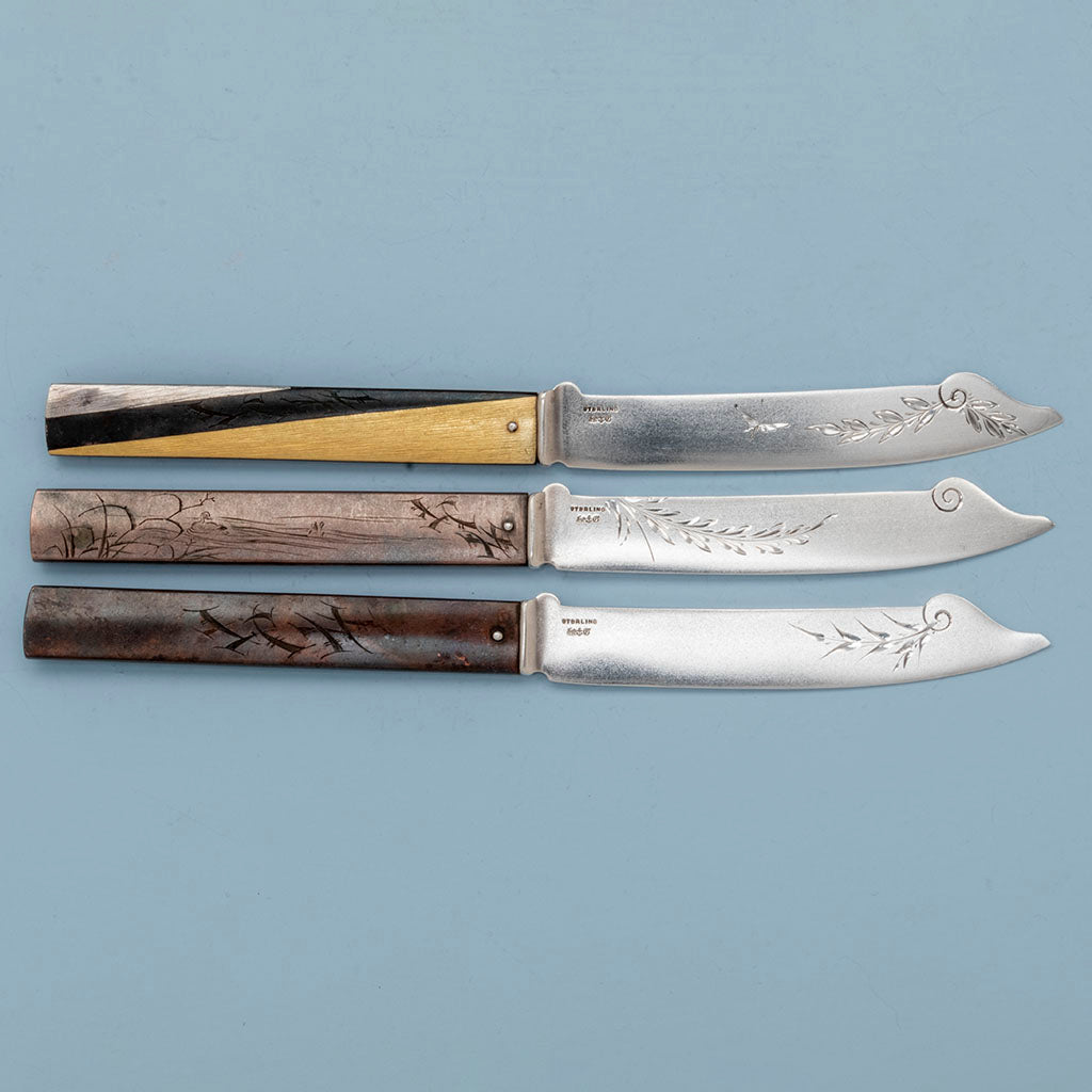 Back detail d of Gorham Antique Mixed Metal Japanesque Dessert Knives with Japanese Handles, set of 11, Providence, RI, 18th &amp; 19th century