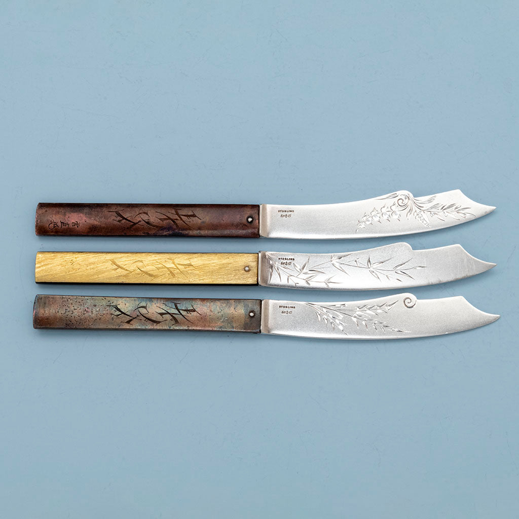 Back detail b of Gorham Antique Mixed Metal Japanesque Dessert Knives with Japanese Handles, set of 11, Providence, RI, 18th &amp; 19th century